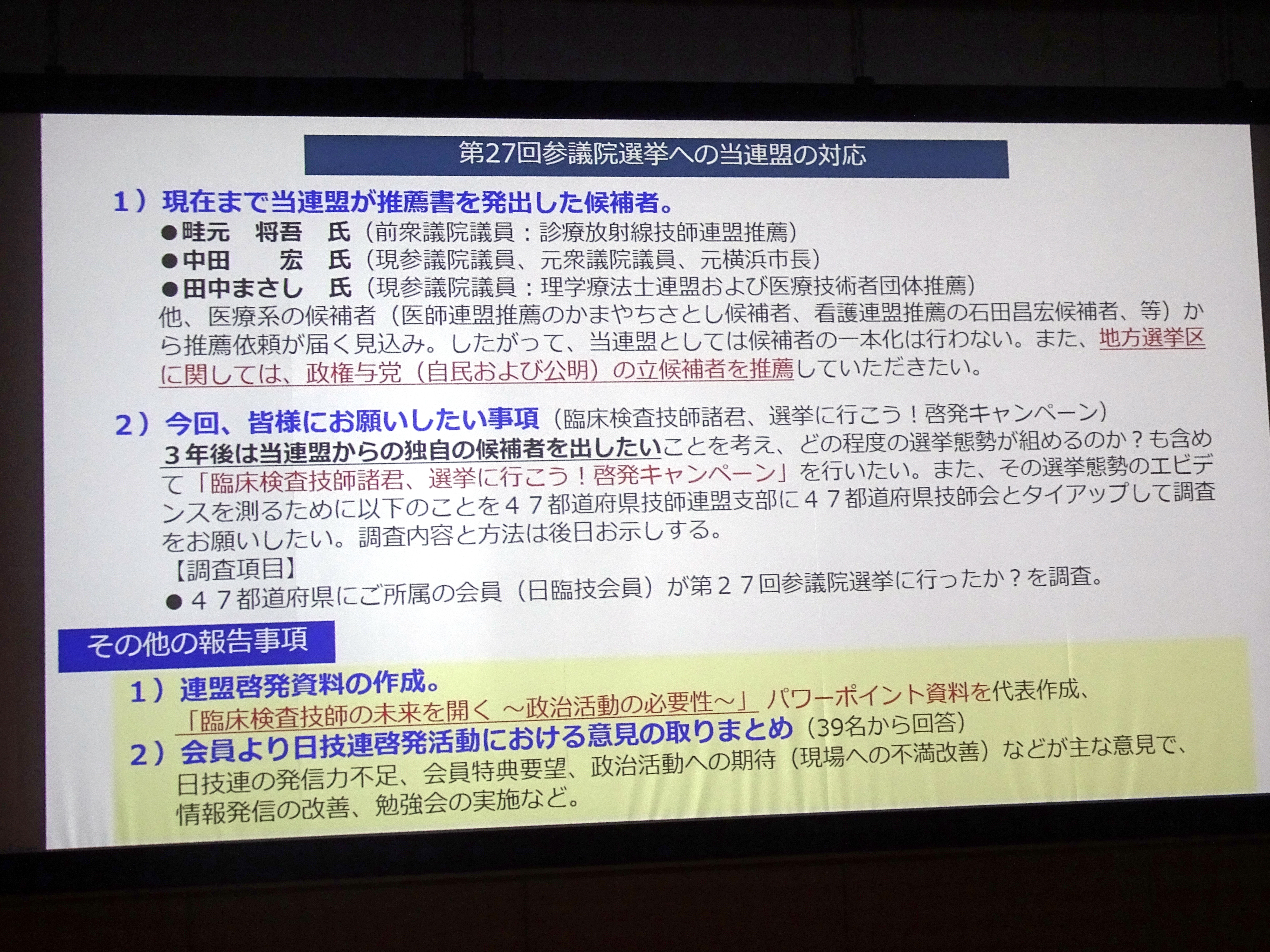 第27回参院選への連盟の対応