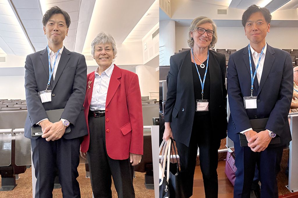 Carol Briggs-Smalley（Scholarship）Award 受賞式 ＝ICSH理事長のErber WN教授（写真左）、ICSHの破砕赤血球標準 化プロジェクトの中心メンバーであるZini G教授（写真右）と菅原さん