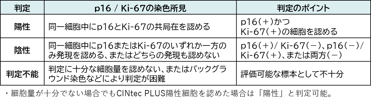 表1　p16Ki-67二重免疫染色の判定基準